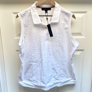 Tommy Hilfiger Polo shirt womens XL collar sleeveless floral embroidered golf